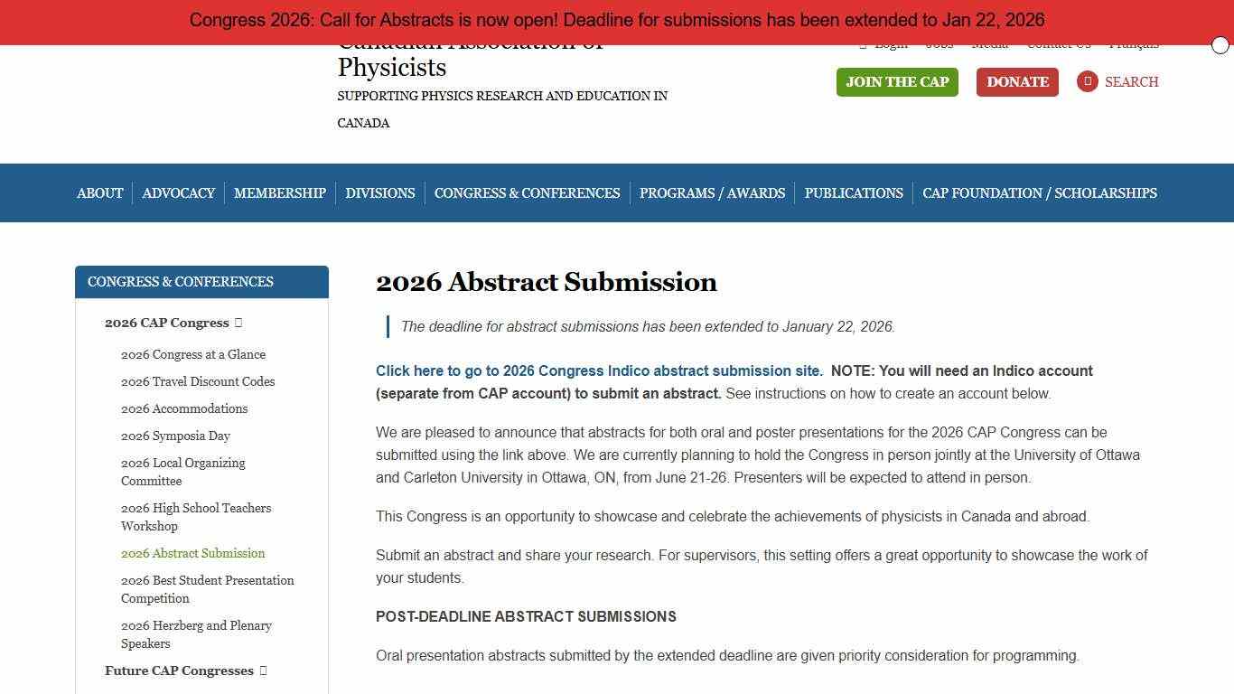 Canadian Association of Physicists 2026 Abstract Submission
