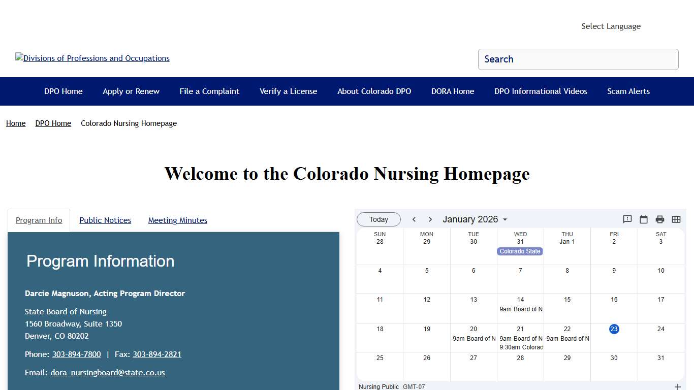 Colorado Nursing Homepage Divisions of Professions and Occupations